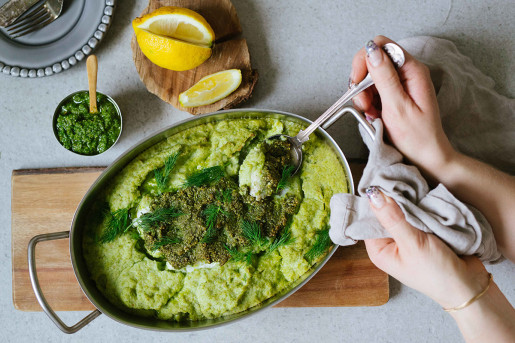 Fiskgratäng med dillpesto